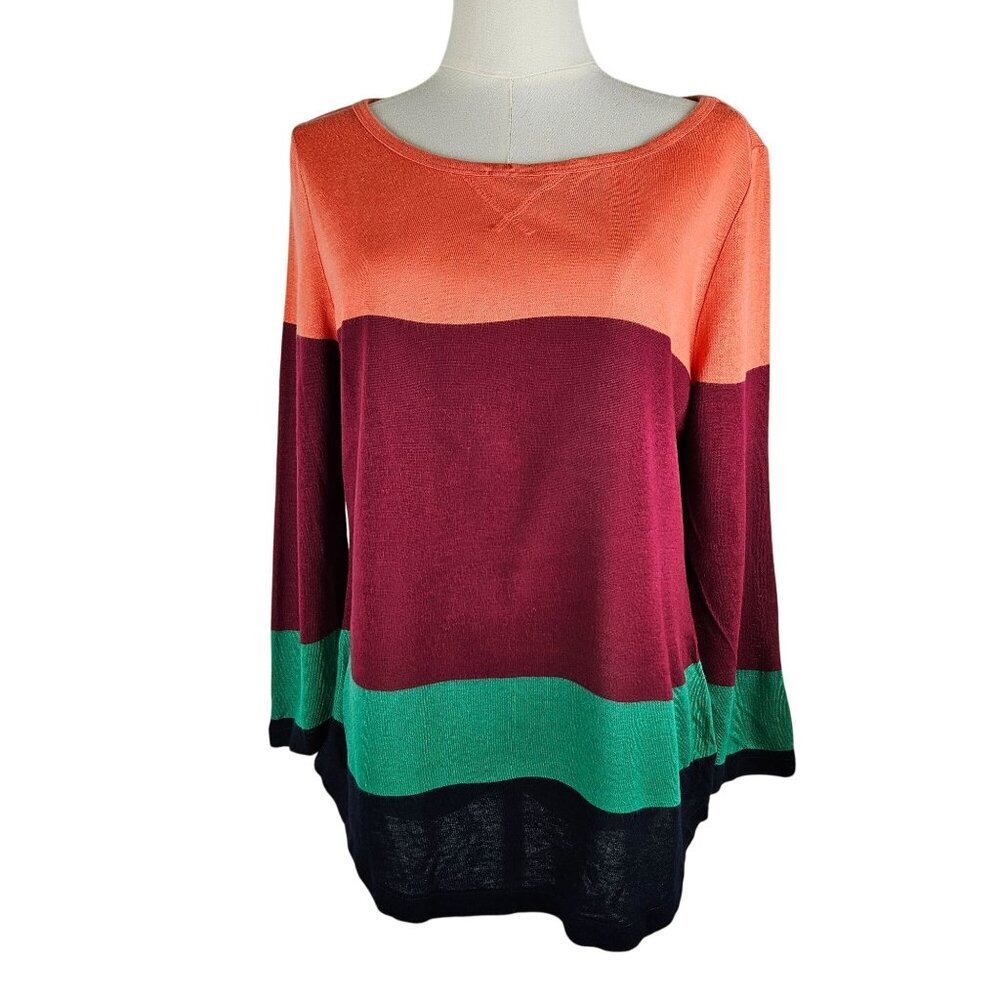 J.Crew Colorblock Lightweight Sweater Medium Linen Blend ‎ Boatneck Preppy